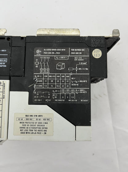 Moeller PKZ2 Motor Protection Breaker ZM-1,6-PKZ2 S-PKZ2 1-1.6A 10A 600VAC Used
