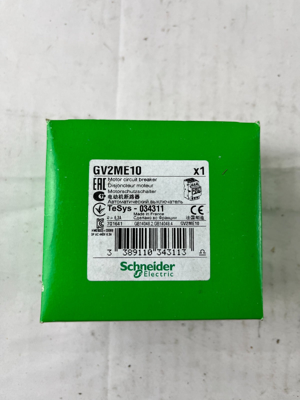 Schneider Electric GV2ME10 TeSys GV2 Motor Circuit Breaker 4–6.3A New in Box