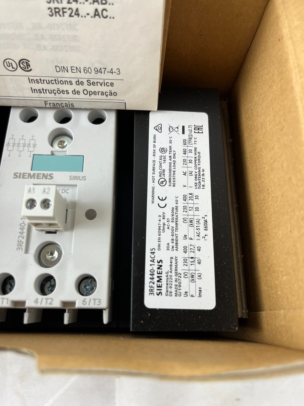 Siemens 3RF2440-1AC45 Solid State Contactor 40A Semiconductor Contactor 48-600V