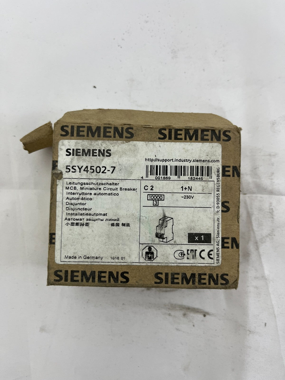 Siemens 5SY4502-7 MCB Miniature Circuit Breaker 1+N 2A C-Curve 230 Germany