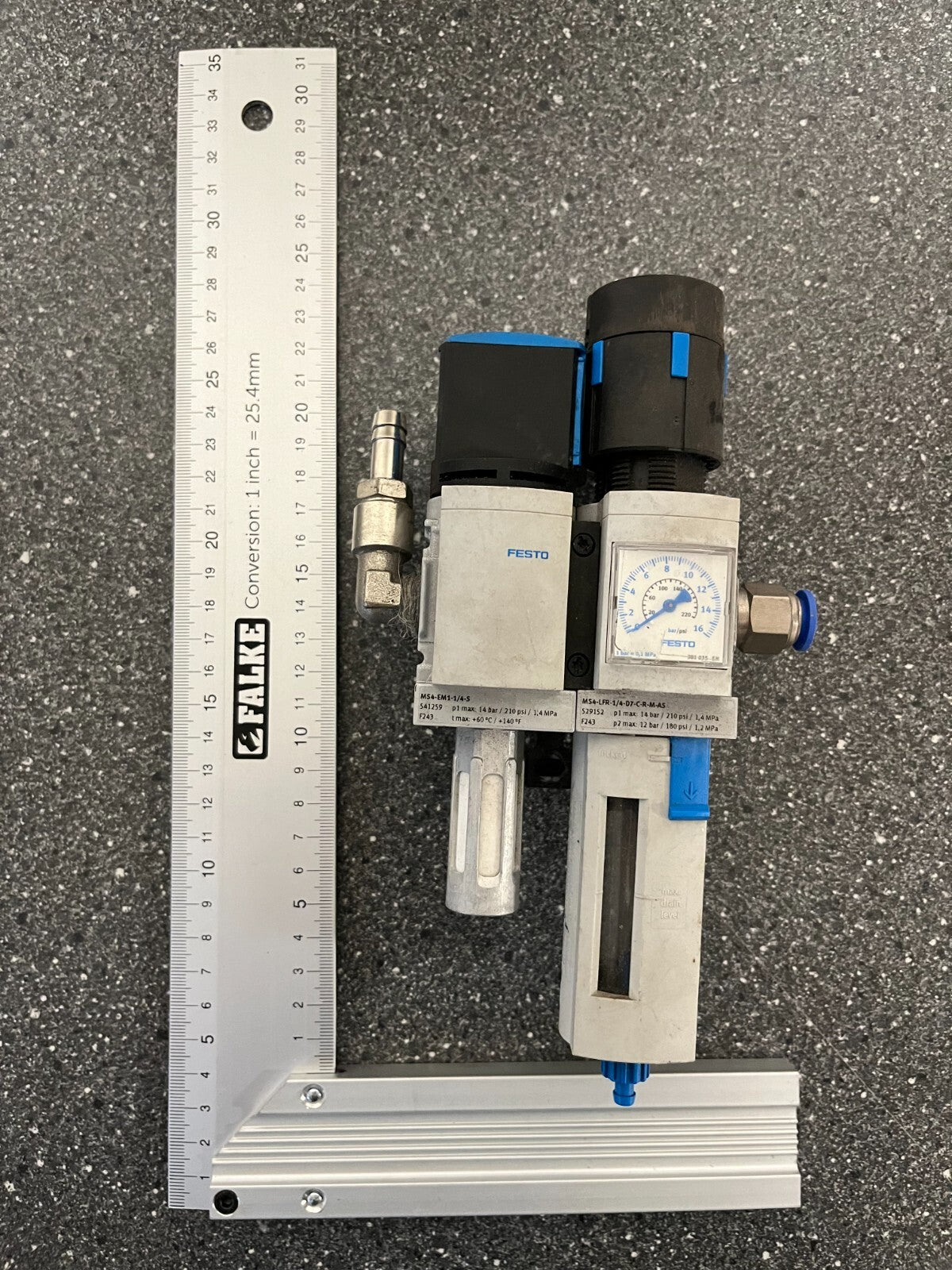Festo MS4-EM1-1/4-S & MS4-LFR-1/4-D7-C-R-M-AS Pneumatic Air Service Unit