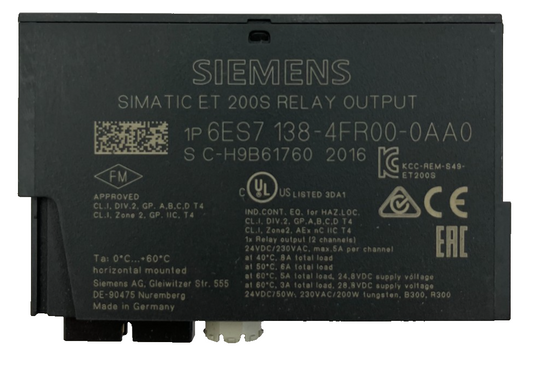 Siemens SIMATIC 6ES7138-4FR00-0AA0 ET 200S Relay Output Module 24VDC/AC 230V 5A