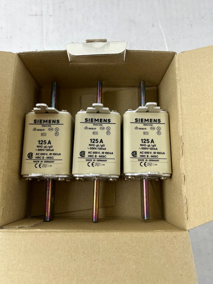 Siemens 3NA3 232 NH2 125A 500V gG LV HRC Fuse Links Box of 3 New Spare Part