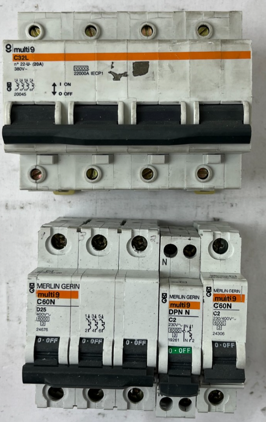 Merlin Gerin Multi9 C32L C60N DPN N Breaker Lot 4pcs 230/400V Used Spare Units