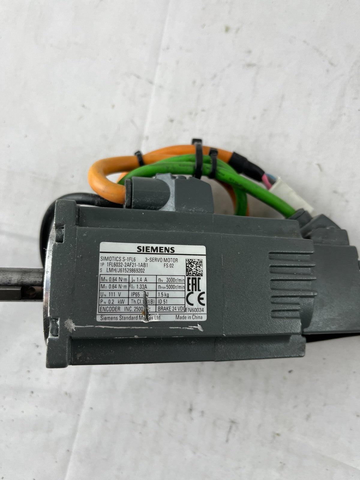 Siemens 1FL6032-2AF21-1AB1 SIMOTICS S-1FL6 Servo Motor 0.2kW 3000rpm Brake Used
