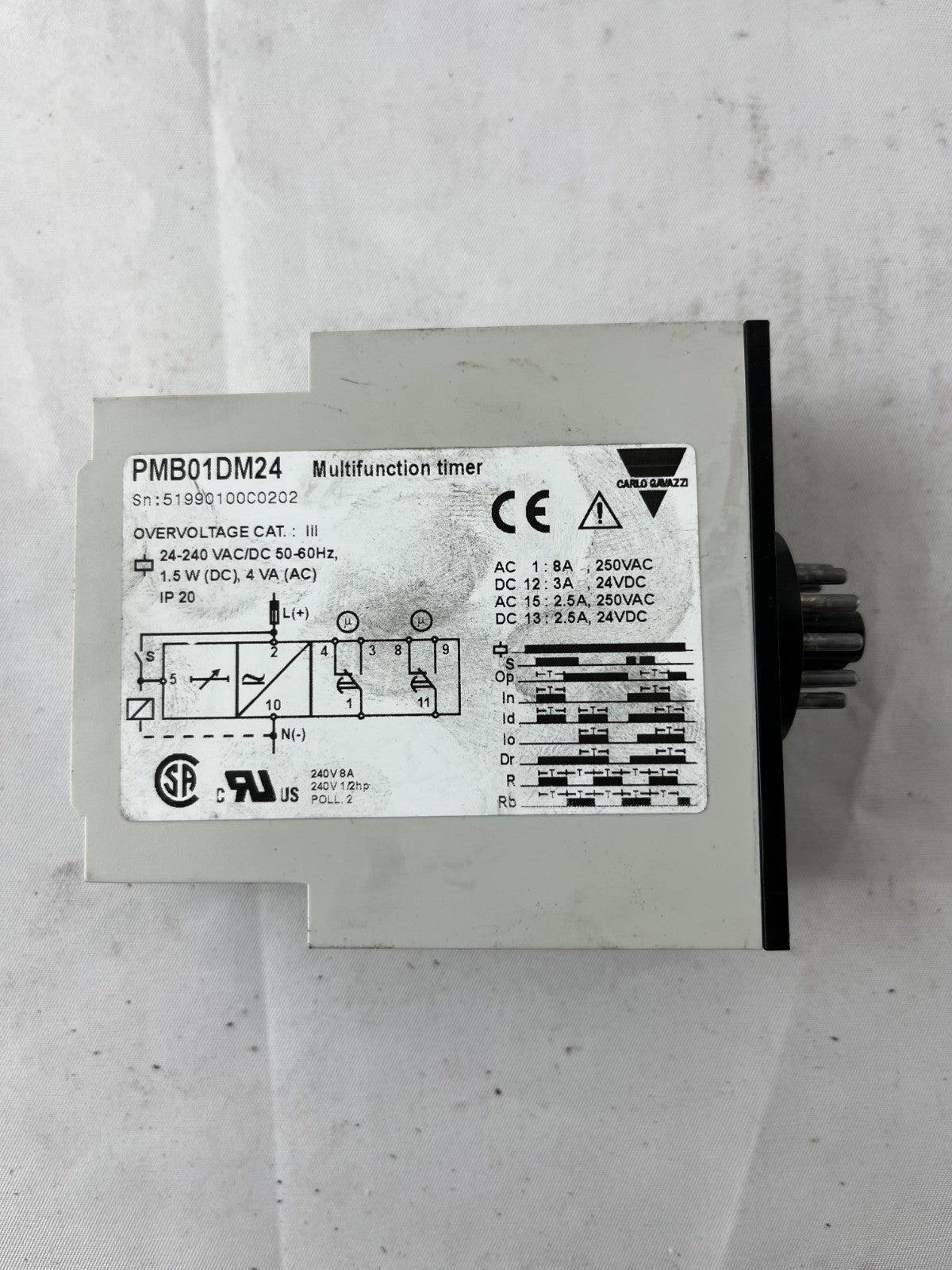 Carlo Gavazzi PMB01DM24 Multifunction Timer 24-240VAC/DC 0.1s-100h DIN 11-Pin