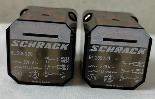 Schrack RL205220 Relay 220V AC 10A 11‑Pin Octal – Lot of 2 Used Spare Units