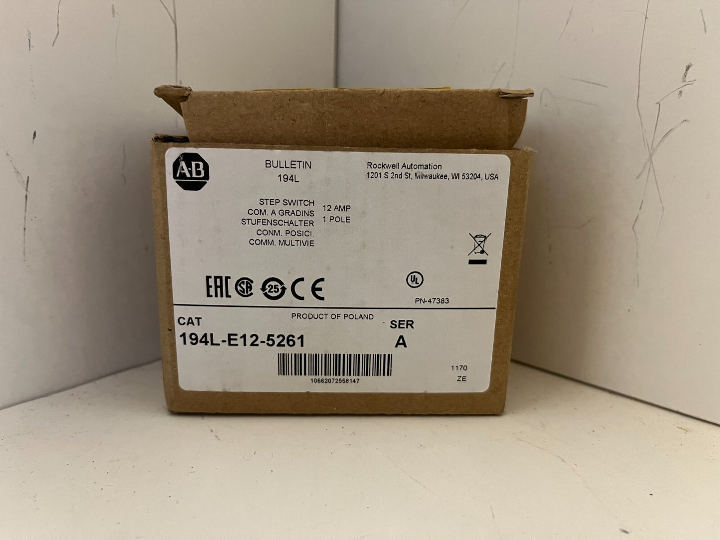 NEW Allen Bradley 194L-E12-5261 Step Switch 12A 1-Pole 194L-E12-5261 - New