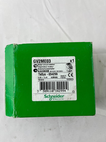 Schneider Electric GV2ME03 TeSys Motor Circuit Breaker 0.25-0.4A 3P 100kA NEW