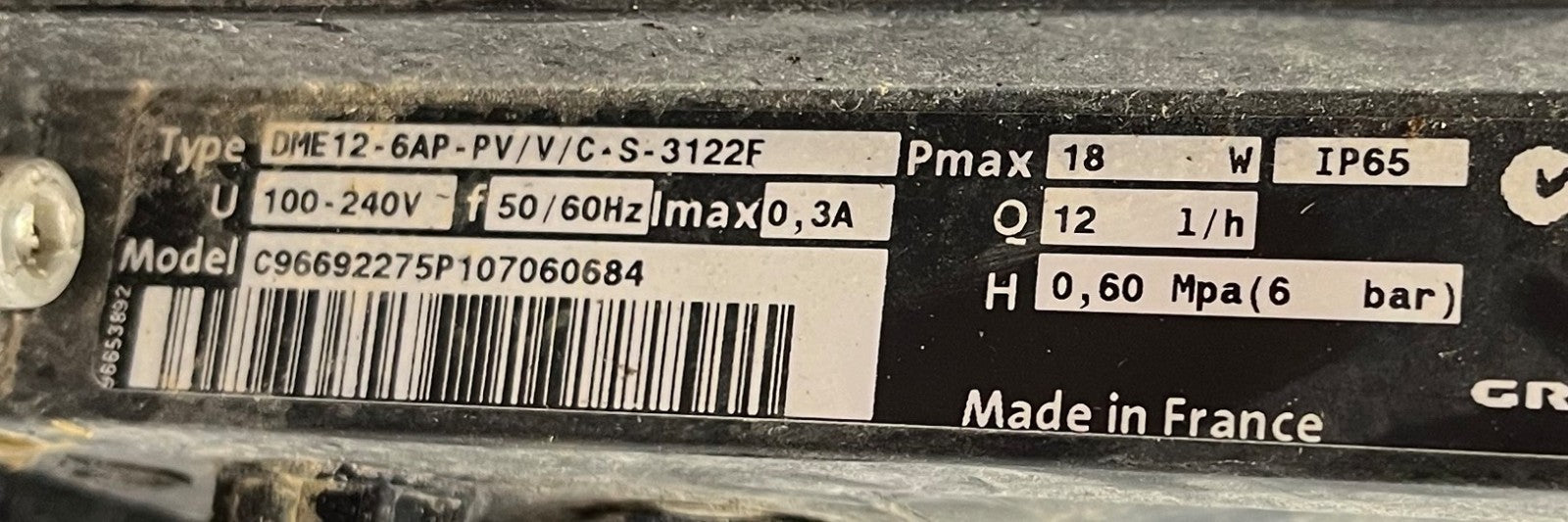 Grundfos DME12-6AP-PV/V/C-S-3122F Digital Dosing Pump C96692275P107060684 12l/h