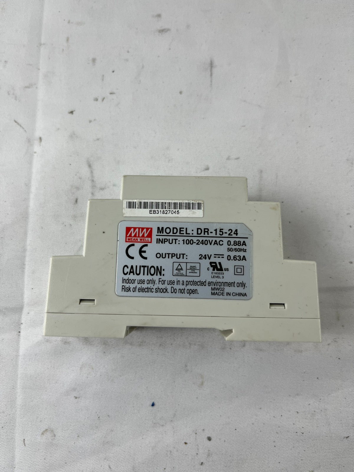 Mean Well DR-15-24 DIN Rail Power Supply 100–240VAC 24VDC 0.63A Used Spare Part