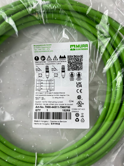 Murr 7000-44511-7960750 M12 Ethernet Cable 7.5m Shielded Dragchain UL CSA NEW