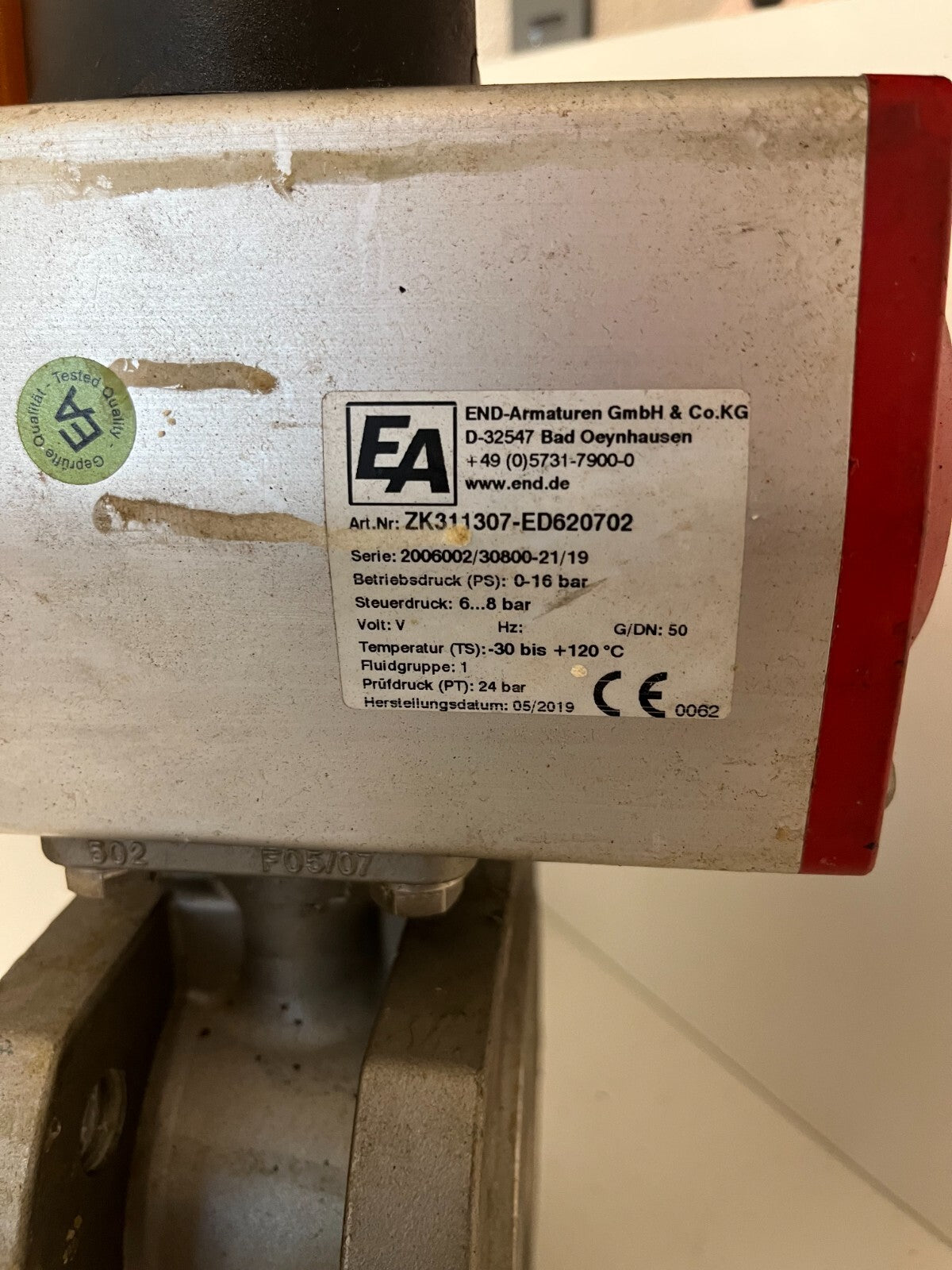 END-Armaturen DN50 Pneumatic Ball Valve Stainless Steel PTFE PN40 Double Acting