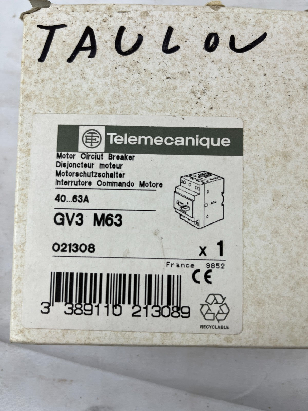 Telemecanique GV3-M63 Motor Circuit Breaker 40-63A Manual Motor Starter New