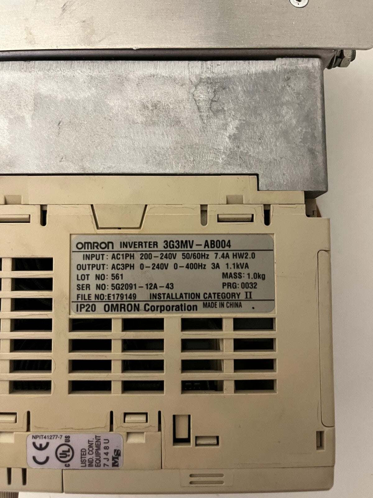 Omron Sysdrive 3G3MV-AB004 Inverter 200V 1-Phase 0.55kW - Used, Tested, Working
