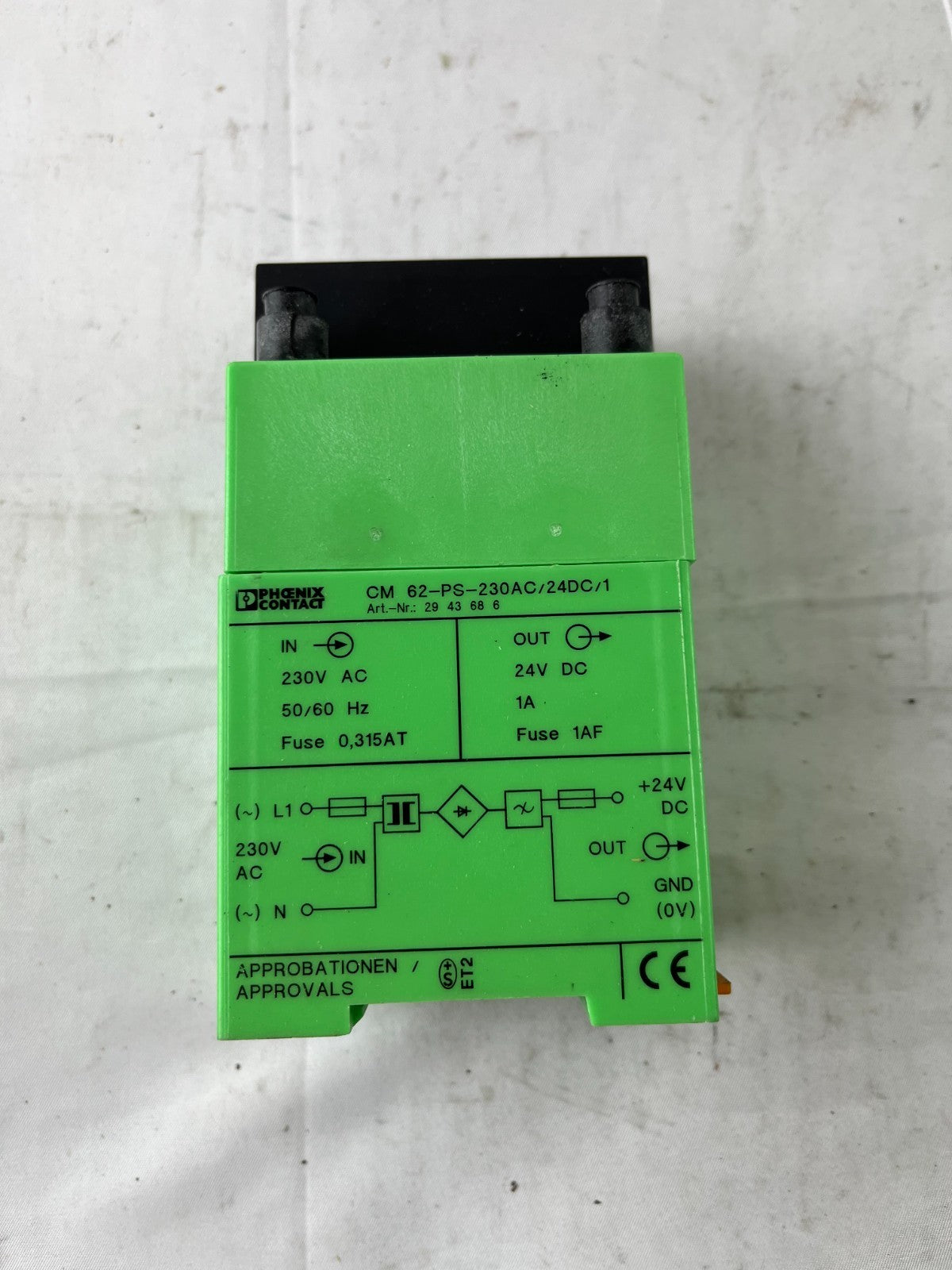 Phoenix Contact CM 62-PS-230AC/24DC/1 Power Supply 230VAC In 24VDC 1A Out Used