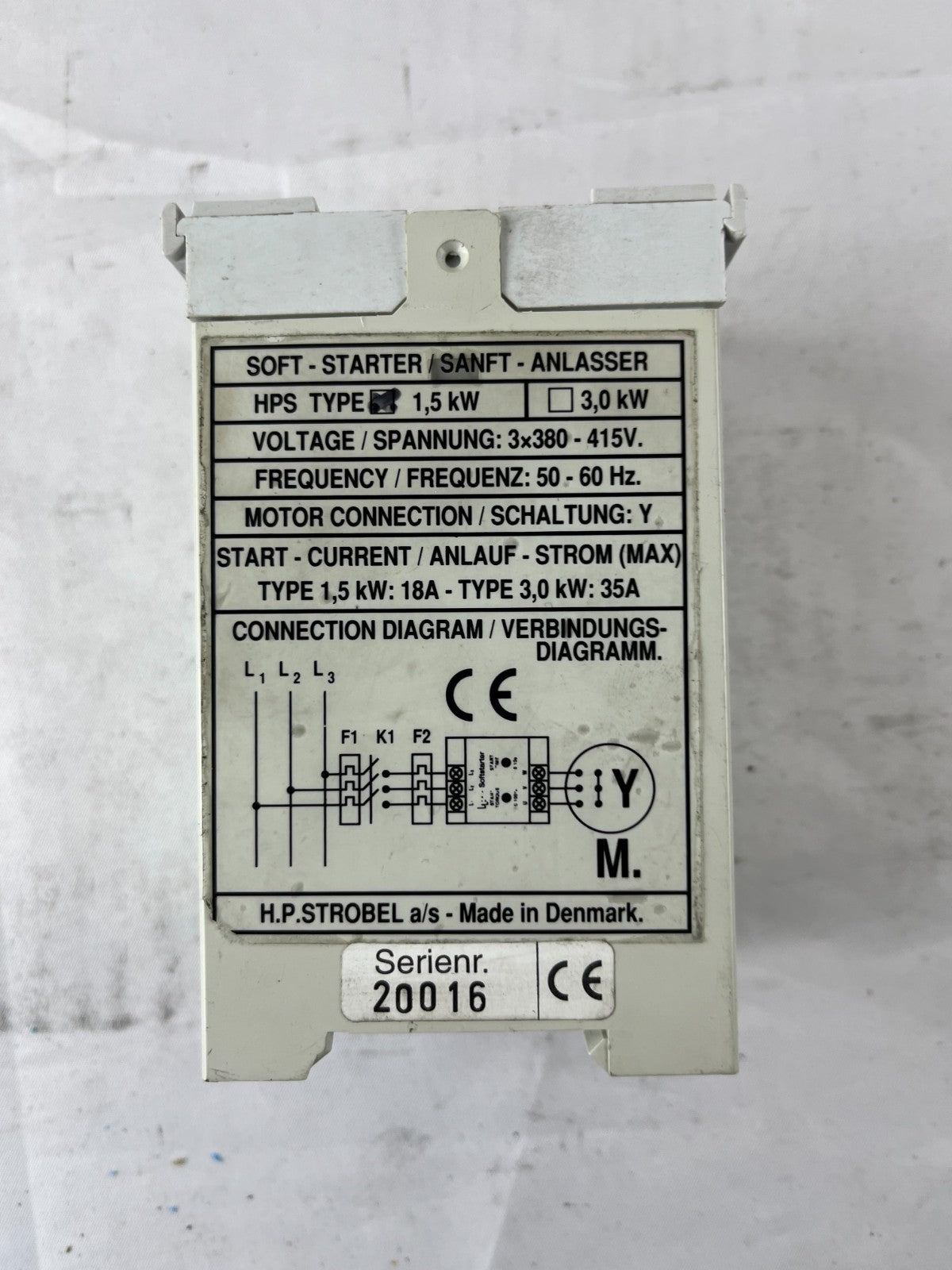 H.P. Strobel Soft Starter 1.5kW 3x380–415V 3‑Phase Motor Starter Used Denmark