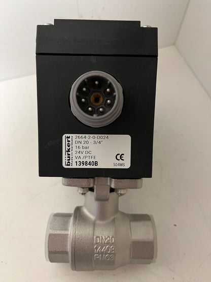 Bürkert 2664-2-0-D024 Electric Ball Valve DN20 3/4" 24V DC 16bar VA/PTFE New