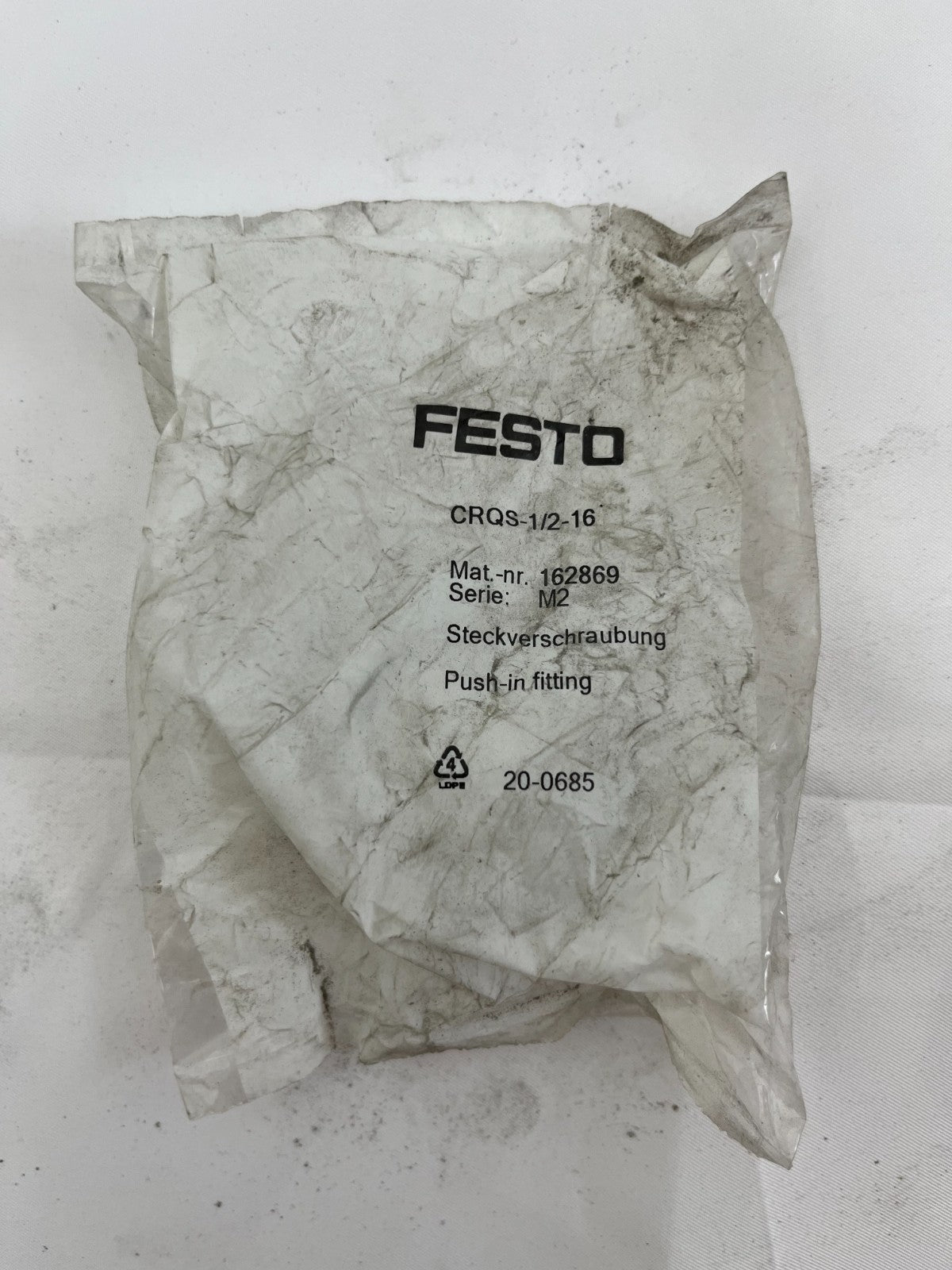 Festo CRQS-1/2-16 Push-In Fitting 162869 1/2" Male to 16mm Tube Sealed Unused