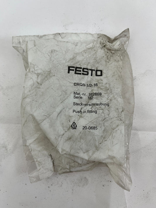 Festo CRQS-1/2-16 Push-In Fitting 162869 1/2" Male to 16mm Tube Sealed Unused
