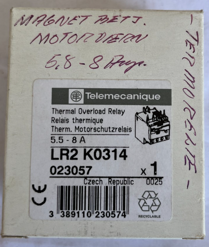 Telemecanique LR2 K0314 Thermal Overload Relay 5.5-8A New Spare Unit