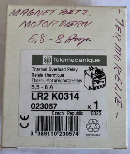 Telemecanique LR2 K0314 Thermal Overload Relay 5.5-8A New Spare Unit