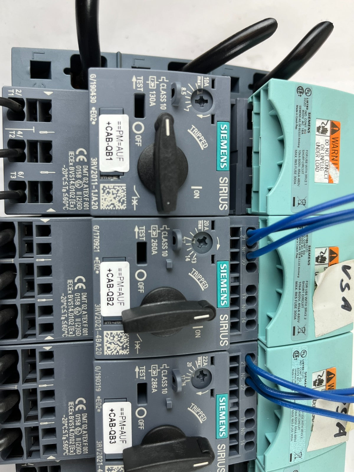 Lot 7x Siemens SIRIUS 3RV2011 / 3RV2021 Motor Protection Circuit Breakers Used