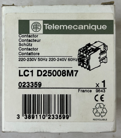 Telemecanique LC1D25008M7 Contactor 4-Pole 40A AC-1 2NO/2NC 220–240V AC Coil New