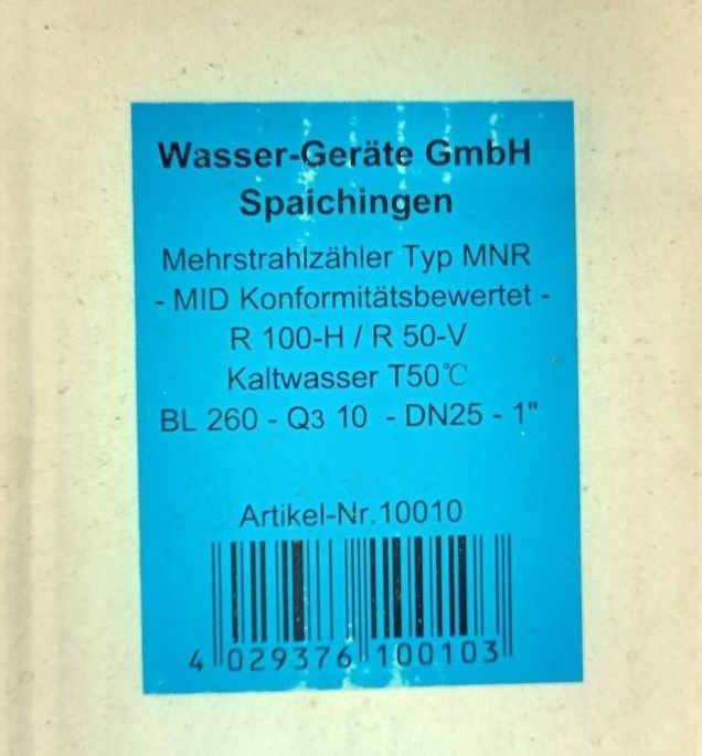 WDV MOLLINE Mehrstrahlzähler MNR R100-H Multi-Jet Water Meter Q3 10 m³/h DN25
