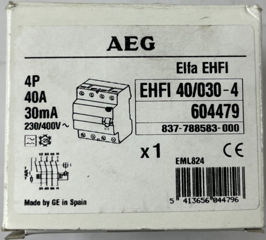 AEG EHFI 40/030-4 4P 40A 30mA RCD Residual Current Device New Spare Unit