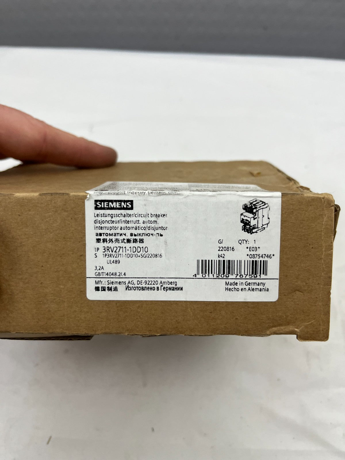 Siemens 3RV2711-1DD10 SIRIUS Motor Protection Circuit Breaker 3.2A S00 New