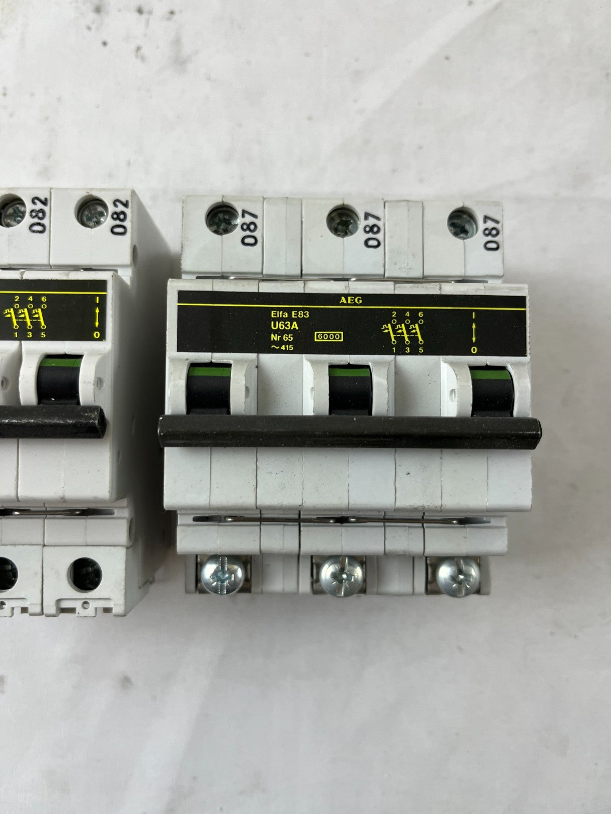 AEG Elfa E83 3P Circuit Breaker Lot U16A U63A 415V 2pcs Used Spare Units