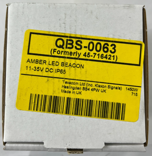 Klaxon QBS-0063 Amber LED Beacon NEW 11-35V DC IP65 Flashguard Warning Light UK