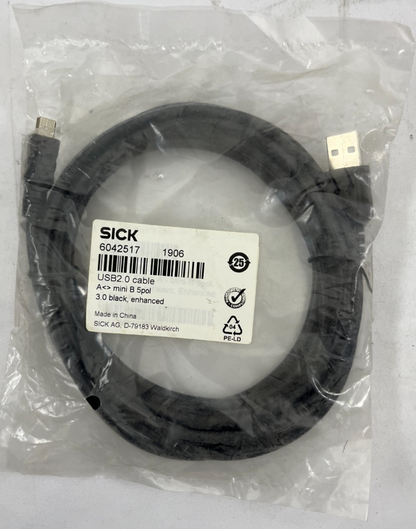 SICK 6042517 USB2.0 Cable A to Mini B 5-Pin 3m Enhanced Black NEW Sealed
