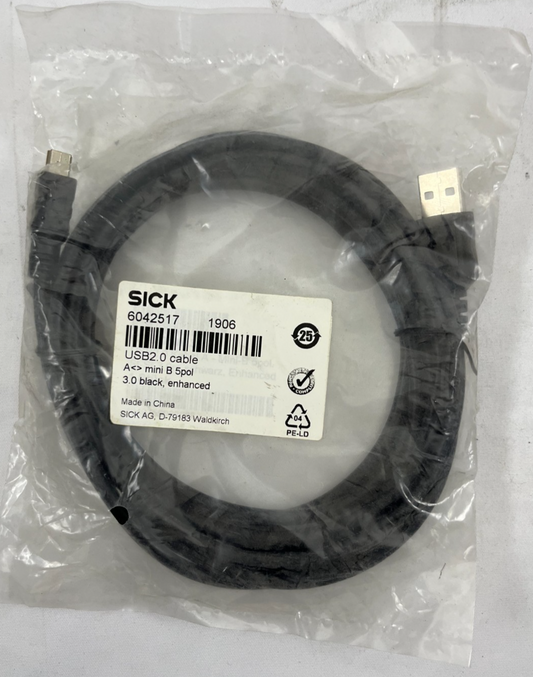 SICK 6042517 USB2.0 Cable A to Mini B 5-Pin 3m Enhanced Black NEW Sealed