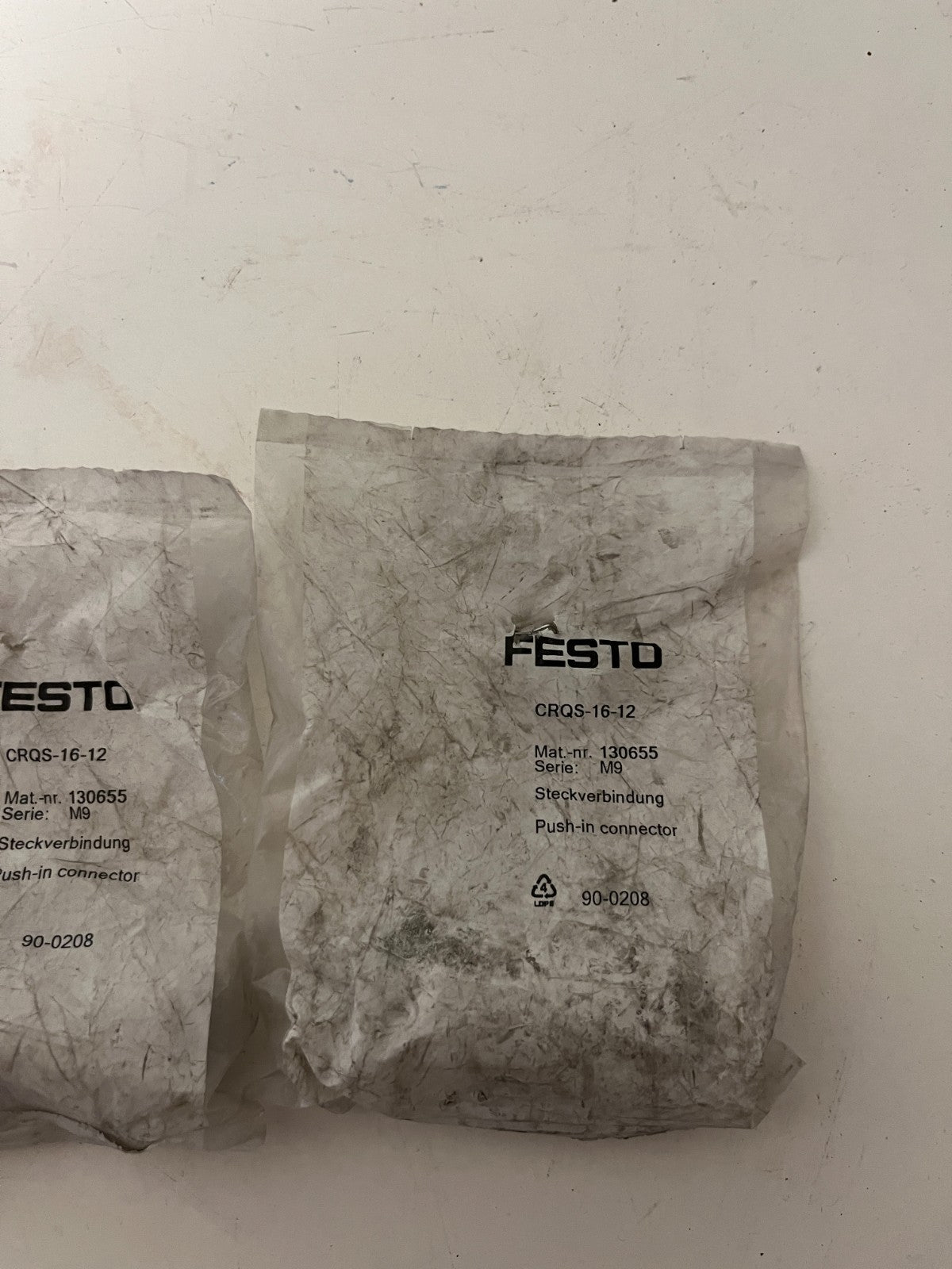 Festo CRQS-16-12 130655 Push-In Connector Pneumatic Fitting New Lot of 2 Pcs