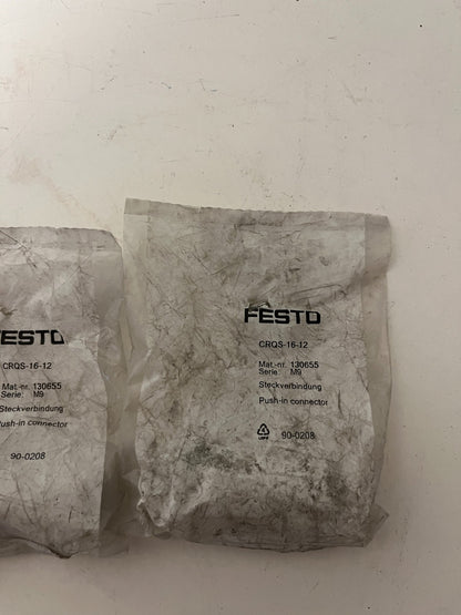 Festo CRQS-16-12 130655 Push-In Connector Pneumatic Fitting New Lot of 2 Pcs