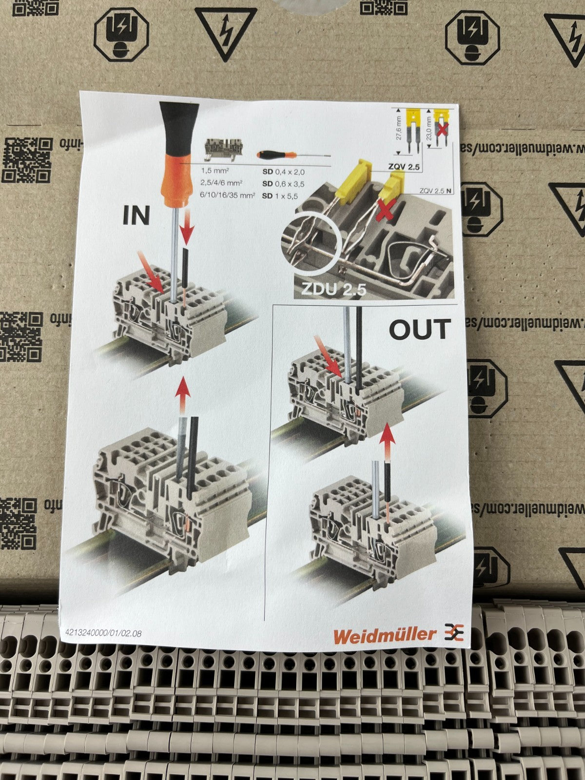 Weidmuller ZDU 2.5 Terminal Block NEW Box 100pcs 600V 27A DIN Rail Made Germany