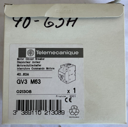 Telemecanique GV3 M63 Motor Circuit Breaker 40-63A New Spare Unit