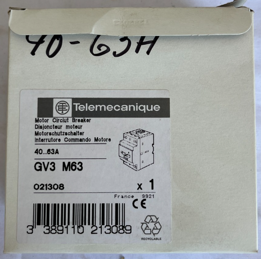 Telemecanique GV3 M63 Motor Circuit Breaker 40-63A New Spare Unit