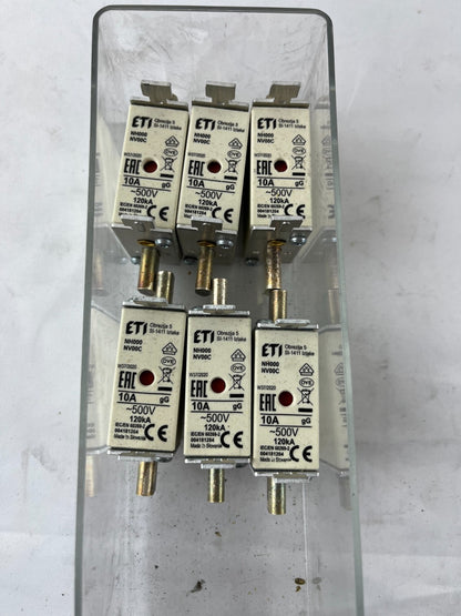 Lot 6x ETI NH000 NV000C Fuse Links 10A 500V gG 120kA 004181204 New Slovenia