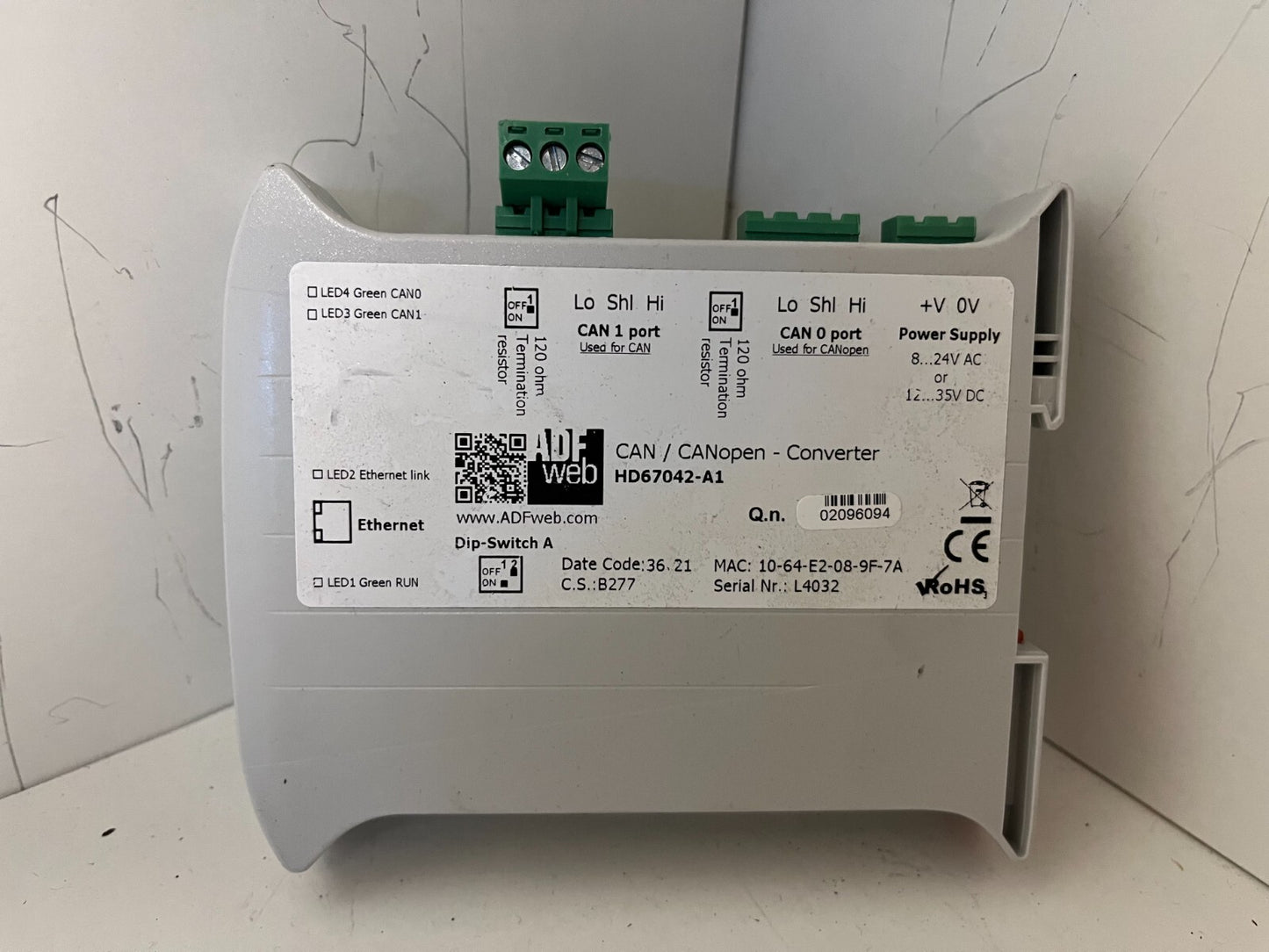 ADFweb HD67042-A1 CAN to CANopen Converter DIN Rail 8–35VDC Used Working