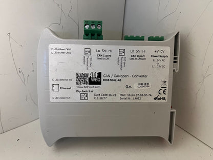 ADFweb HD67042-A1 CAN to CANopen Converter DIN Rail 8–35VDC Used Working