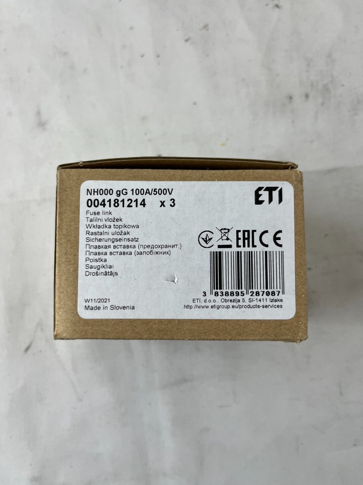 ETI NH000 Fuse Link 100A 500V gG NH Fuse 004181214 3pcs New in Box