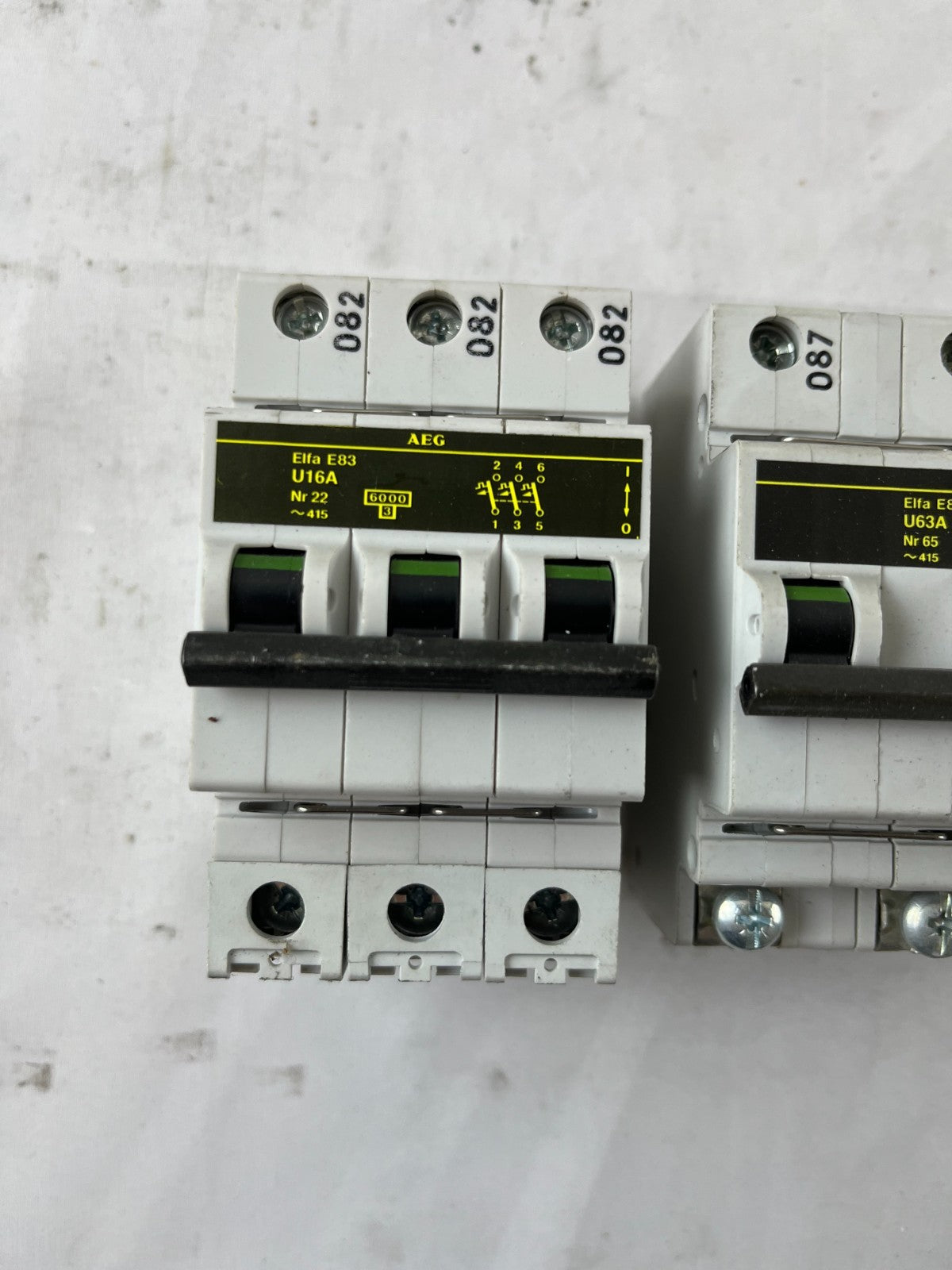 AEG Elfa E83 3P Circuit Breaker Lot U16A U63A 415V 2pcs Used Spare Units
