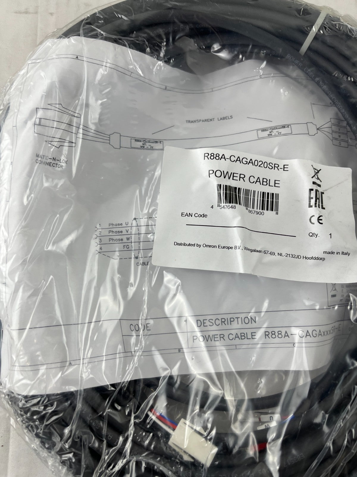 Omron R88A-CAGA020SR-E Servo Motor Power Cable 20 m New Sealed Unused
