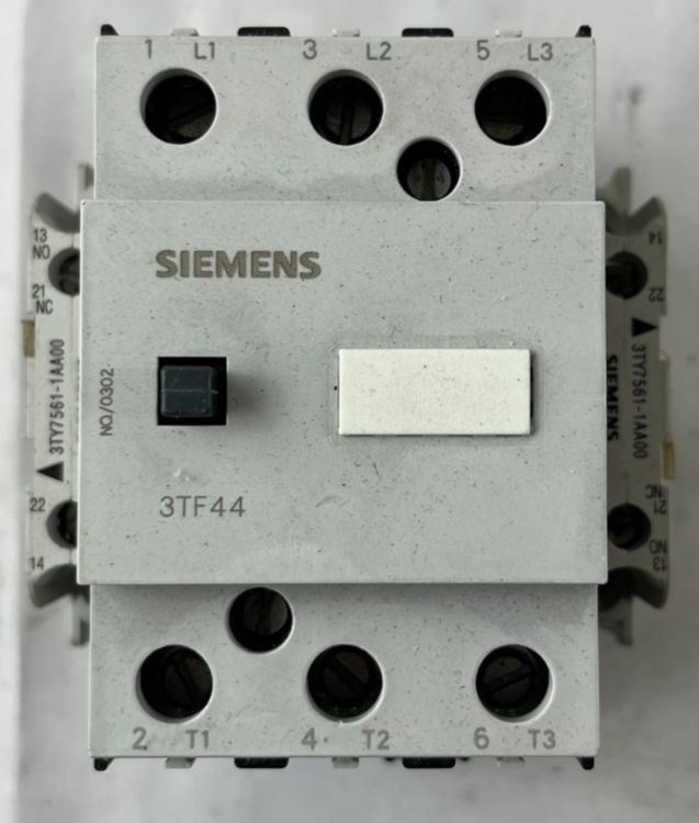 Siemens 3TF44 Contactor 3P w/ 3TY7561-1AA00 Aux Contact Block Used Spare Unit