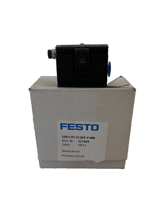 Festo SDE5-V1-O-Q6E-P-M8 Pressure Sensor 527461 New 0–1 bar 15–30VDC PNP M8