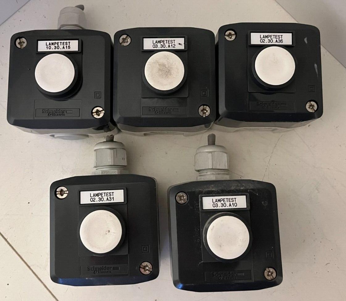 5x Schneider Electric XALD211 Enclosed Push Button Stations - 22mm - Used
