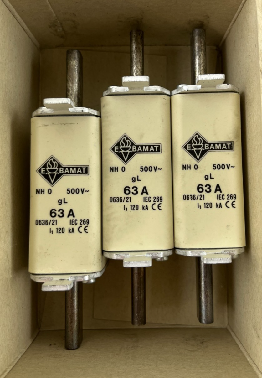 3x Bals E‑BAMAT NH0 Fuse Inserts 63A 500V gL IEC 269 VDE 0636/21 NOS NEW